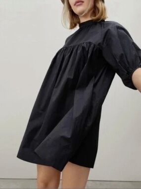 Everlane Shirred Mini Yoke Dress Black S